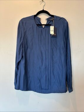 Brooks Brothers Navy Blue Pleated Front Blouse